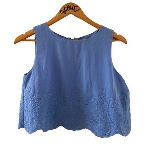Gianni Bini Dusty Blue Crop Scalloped Top with Zipper